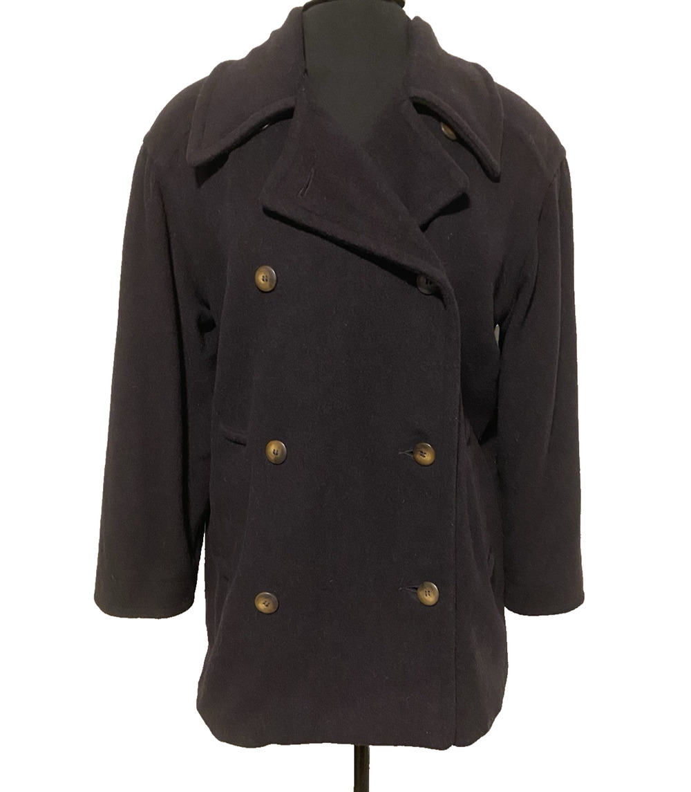 VTG Tweeds Womens Black Wool Peacoat Size Small Old Money Preppy Double Breasted